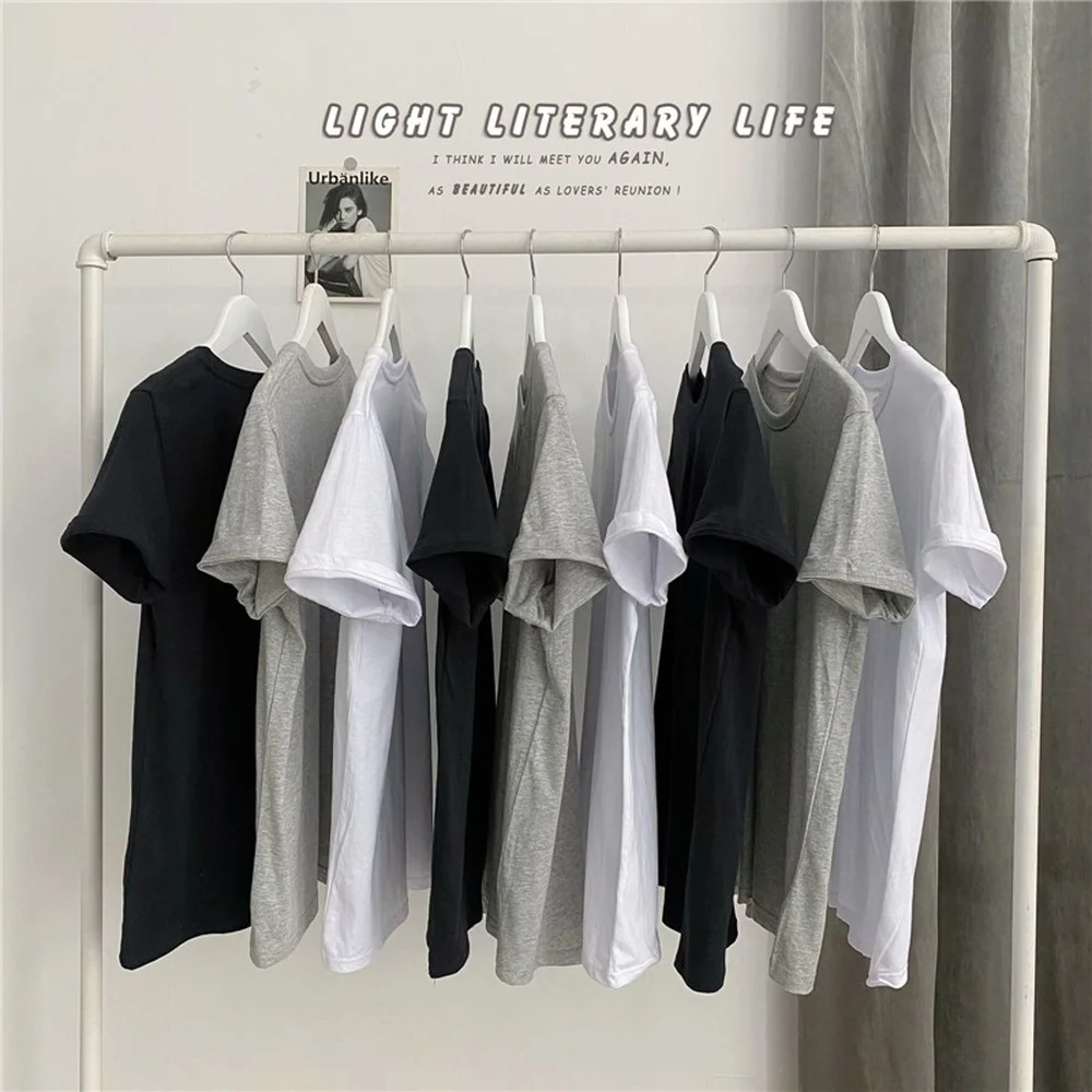 

2021 Summer Solid Color T- Shirts Fashion Casual Cotton O-neck Short Sleeve T-shirt Pullover Couple Clothing Sudadera Hombre