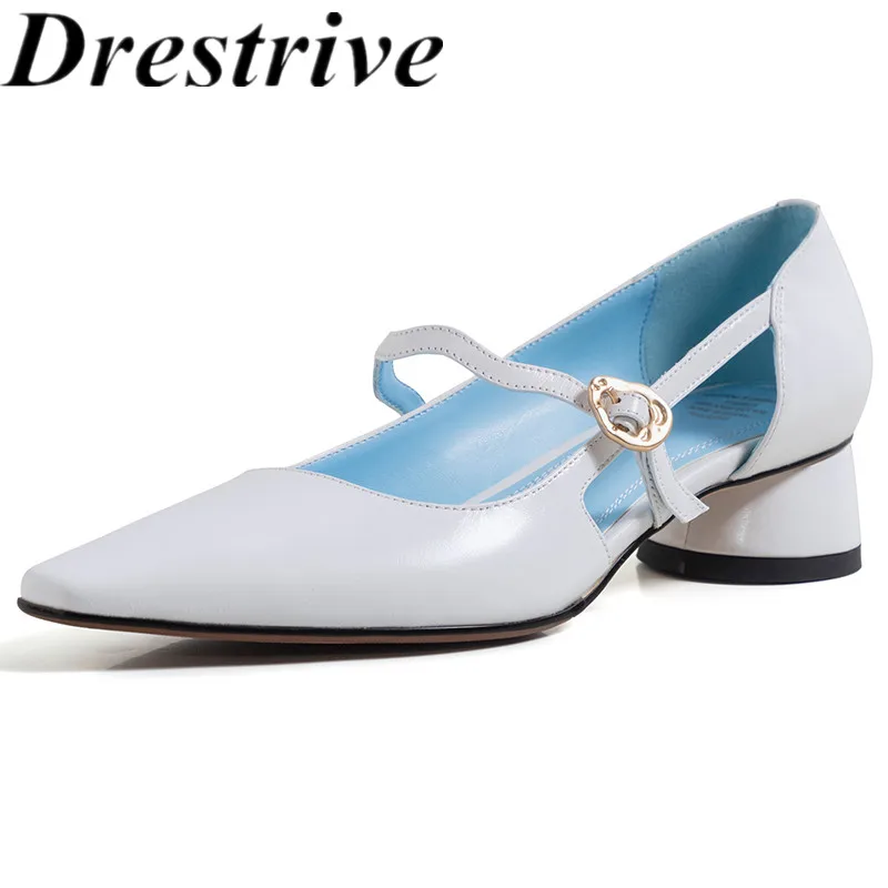 

Drestrive женская обувь женские туфли-лодочки из кожи с лицевым покрытием 2021 летние ботинки на среднем каблуке в стиле Мэри Джейн квадратный нос...