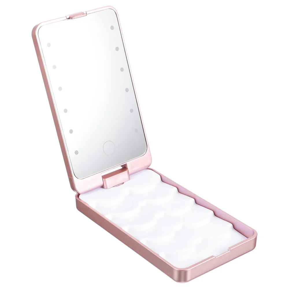 

Eyelash Holder Case Eyelashes Storage Box with Makeup Mirror and LED Light