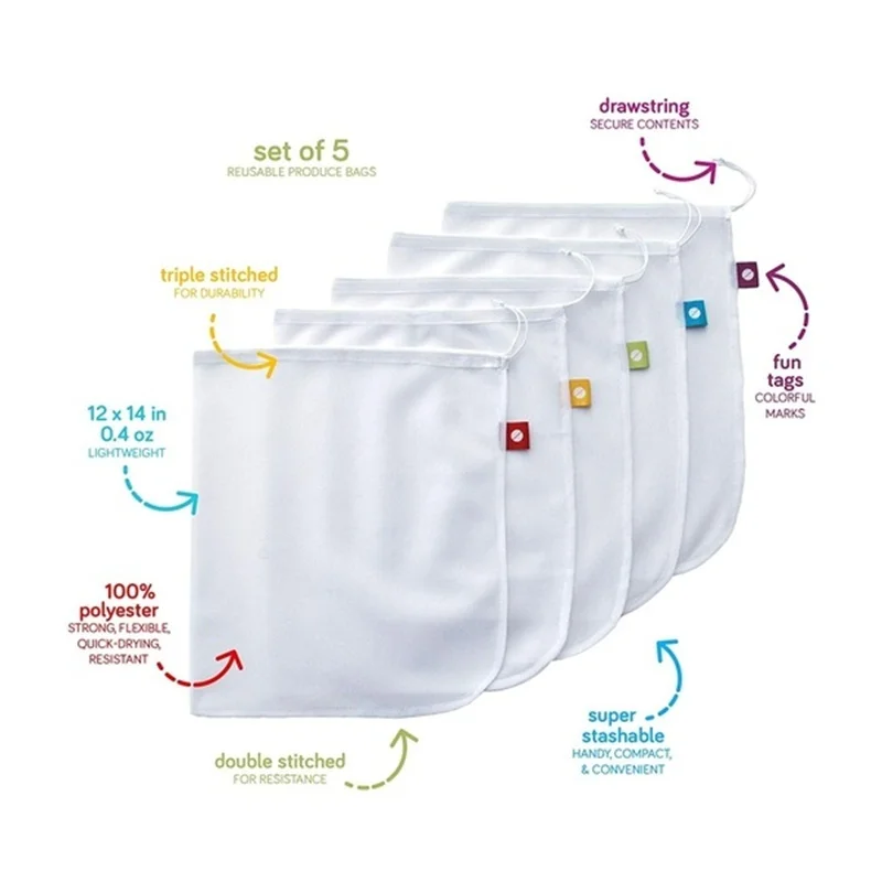 5 шт./компл. многоразовые сетчатые продуктовые сумки моющаяся Экологически