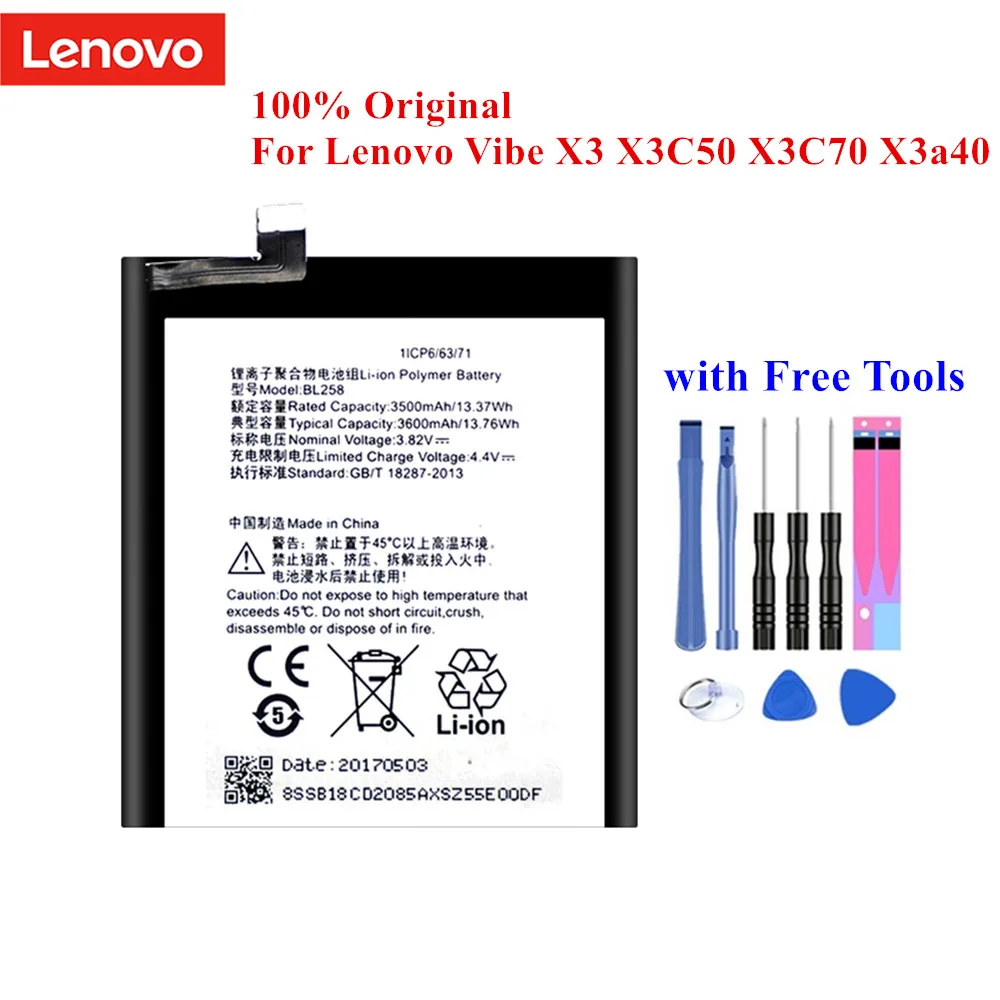 100% Оригинальный аккумулятор BL258 для Lenovo Vibe X3 Lemeng X3c50 X3c70 X3a40 3500/3600 мАч встроенное Akku