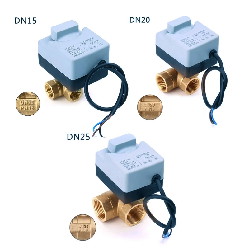 

AC220V T-type 3-way Electric Motorized Ball Valves Three-wire Two Control For Air Conditioning
