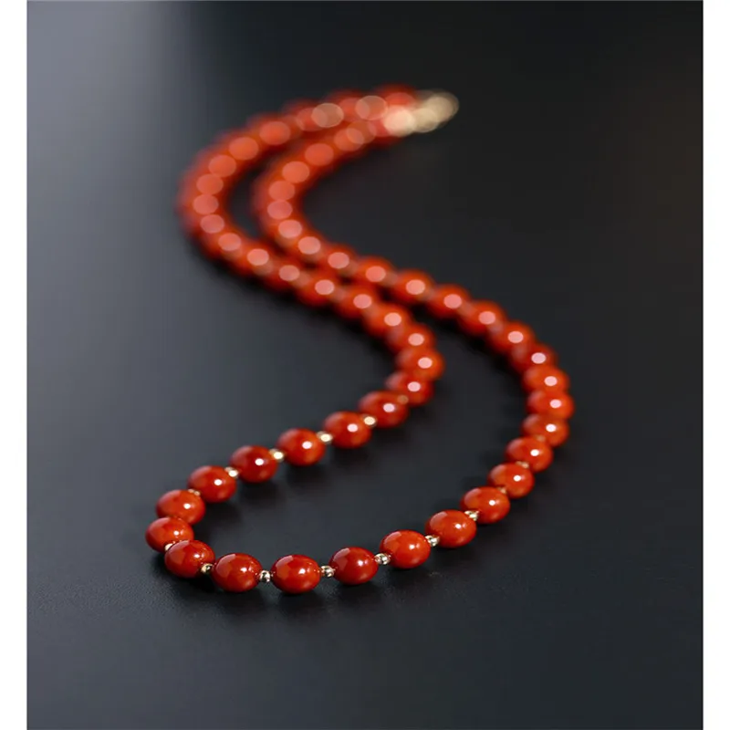 DAIMI Liangshan 6-6.5mm South Red Agate Necklace gemstones Female Genuine Yellow 14K Gild Beaded To Send Mom | Украшения и