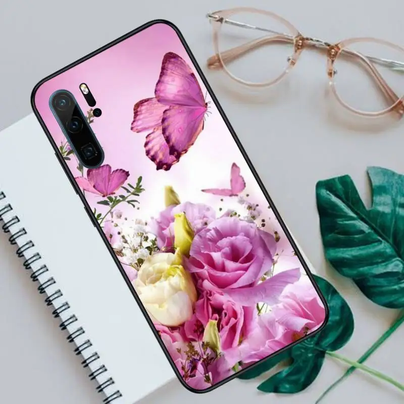 

Red butterfly on white roses flower Phone Case For Huawei honor Mate P 10 20 30 40 Pro 10i 9 10 20 8 x Lite Luxury brand shell