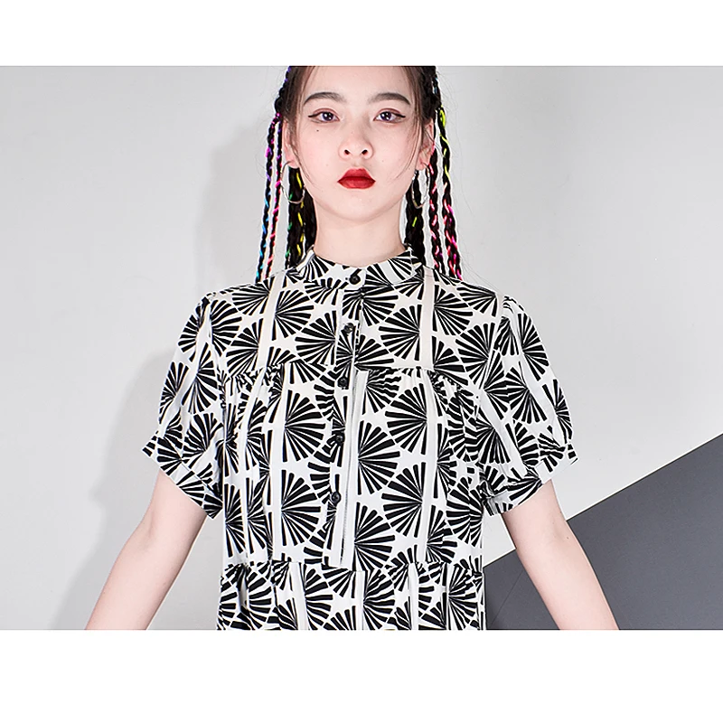 

XITAO Plus Size Dress Fashion New Pleated Loose 2021 Spring Autumn Stand Collar Small Fresh Casual Style Minority Dress ZP1347