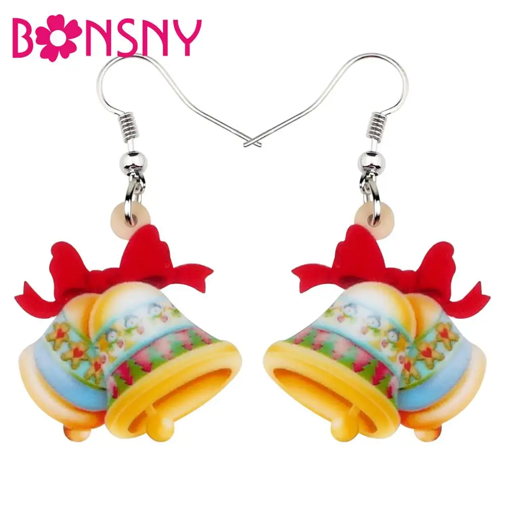 Bonsny акриловые рождественские Мультяшные колокольчики серьги с бантиком из аниме