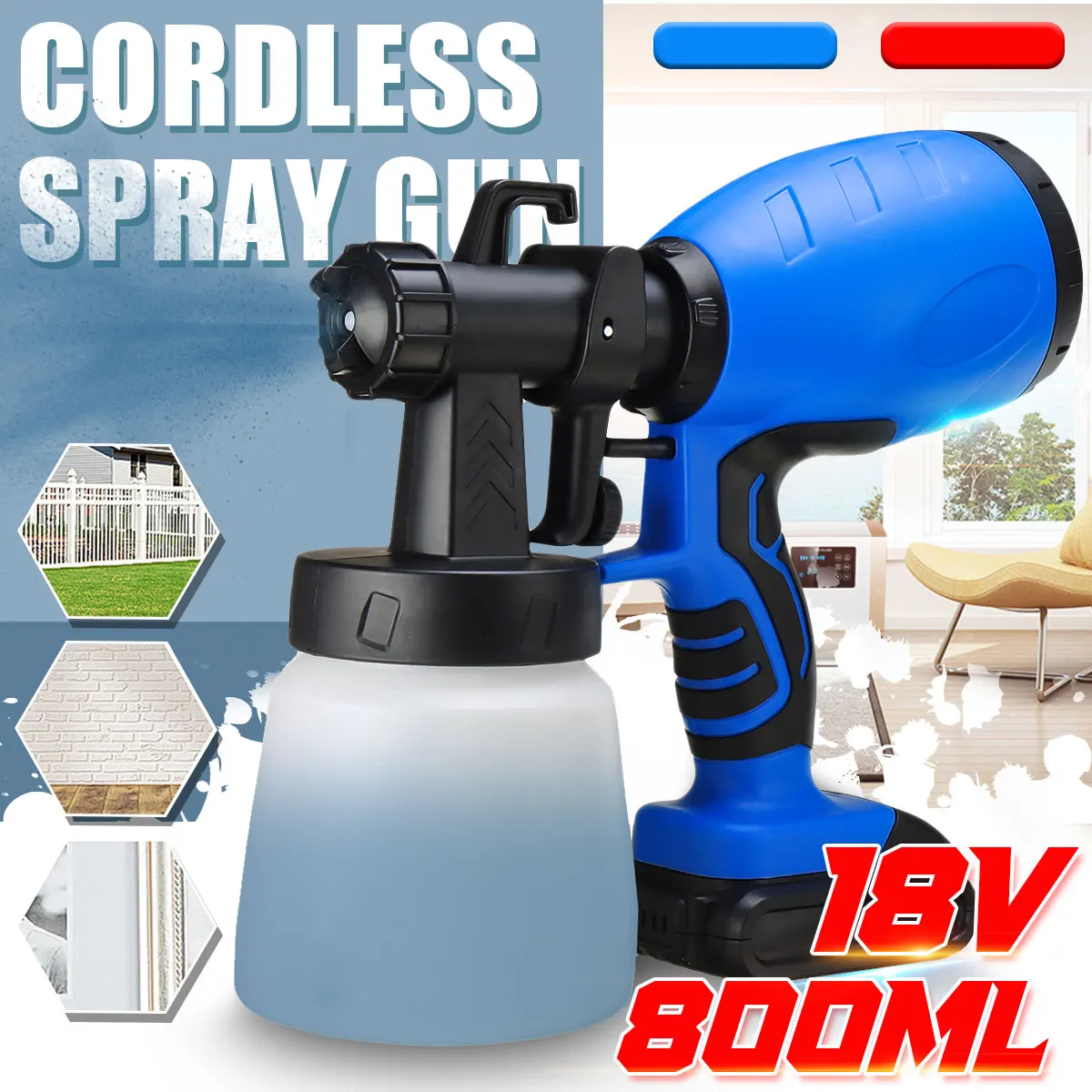 

18V 800ml Electric Cordless Spray Gun Household Convenience Spray Paint With Li-ion Battery Regulation High Power Sprayer Tool