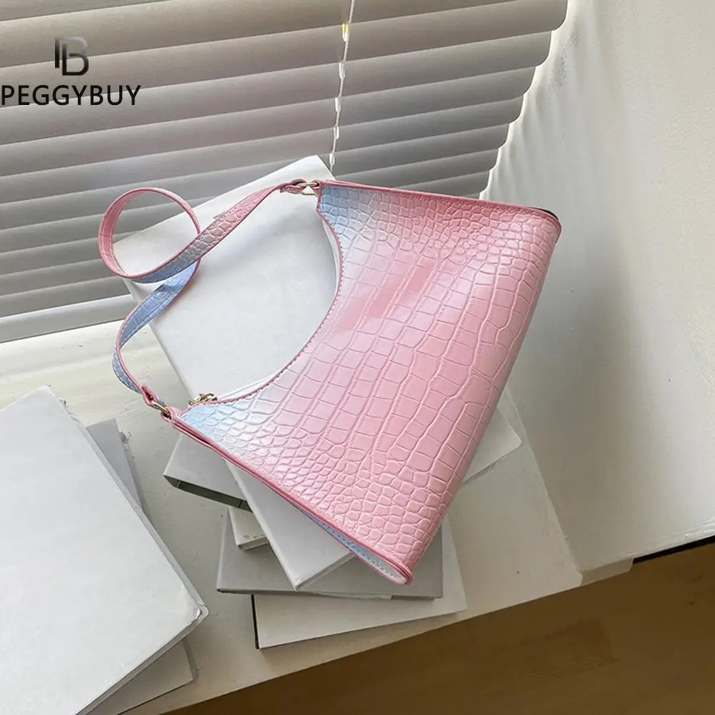 

2021 New Bag Leather Gradient Color Shoulder Bag Fashion Chain Single Shoulder Underarm Bag Small Hobos Handbags Purse