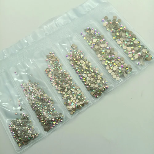 4-16 gold bottom AB 1600 шт стеклянные стразы для нейл-арта, многоразмерные Хрустальные Стразы для ногтей, 3D украшения для нейл-арта, дизайнерские стразы, амулеты - Цвет: 4-16 gold bottom AB