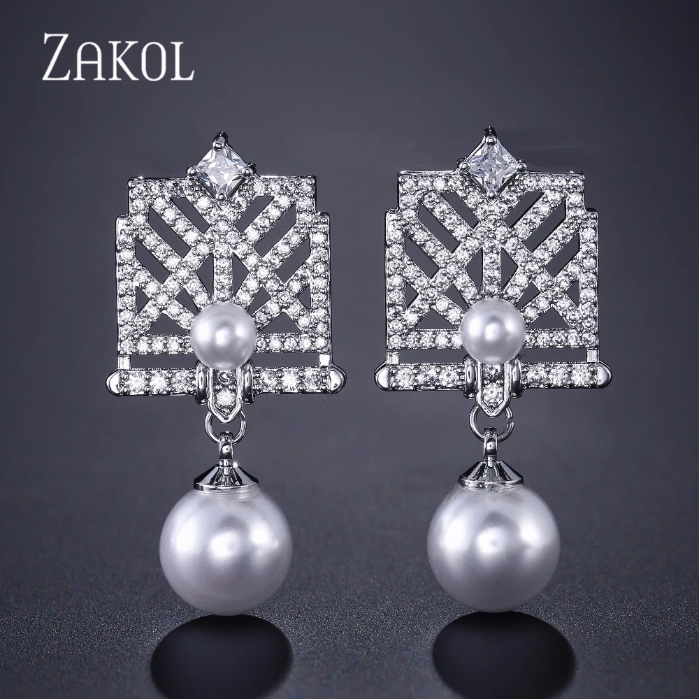 ZAKOL Роскошный Кристалл Циркон и серьги с искусственным жемчугом изготовленные из