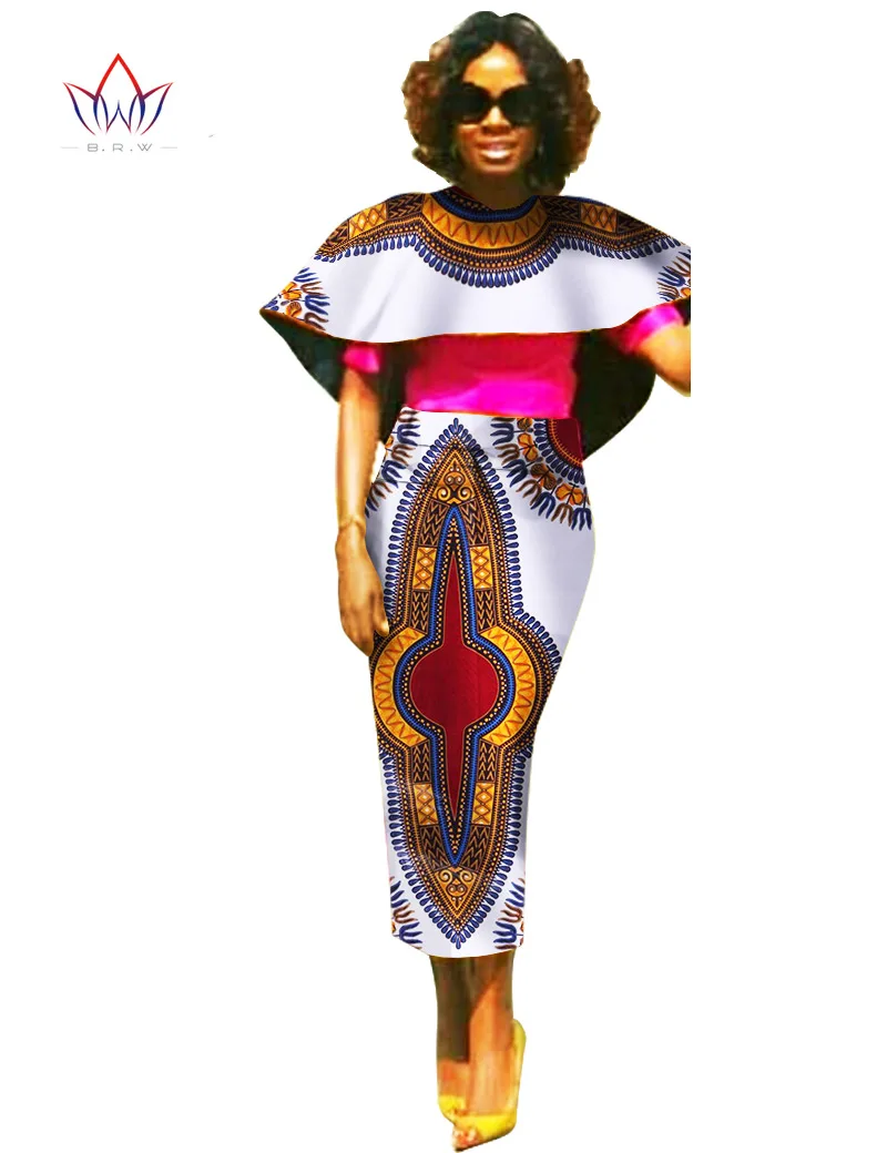 BRW плюс размер африканская Вощеная печать Дашики накидка Топ Юбка Для Женщин