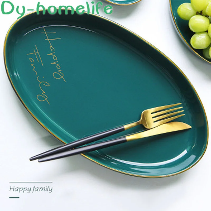 12 дюймовая зеленая овальная тарелка из искусственного фарфора в стиле Пномпень