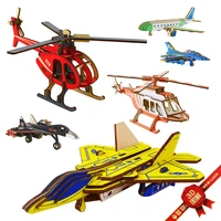 upgraded laser cutting burr free wooden diy 3d puzzle simulation aircraft fighter kids assembly military model puzzle toy gift