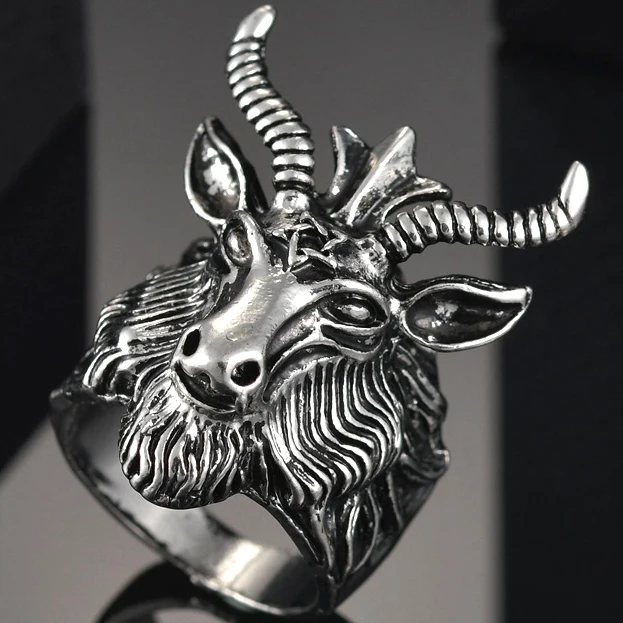 Goat MeMolissa панк животное кольцо готическое черное серебро металлические кольца в виде змейки для женщин мужчин ночной клуб унисекс регулируемые Anillos ювелирные изделия - Цвет основного камня: Goat