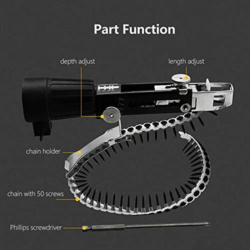 Hot Drywall Screw Electric Automatic Chain Nail Machine with 50PCs Screwdriver Bit | Инструменты