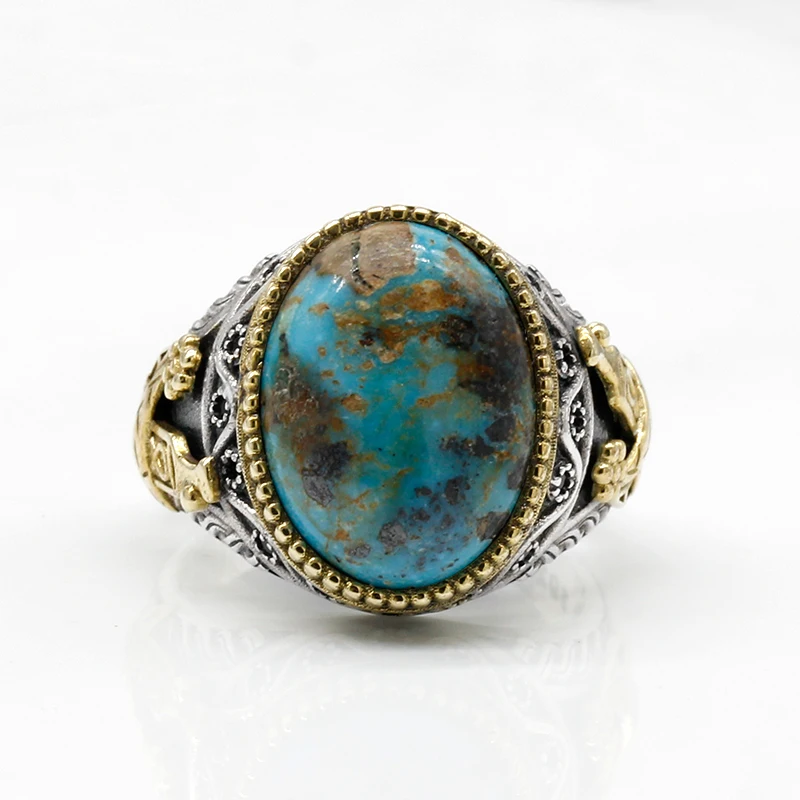 Кольцо бирюзовое в винтажном стиле для мужчин ювелирное изделие ручной работы