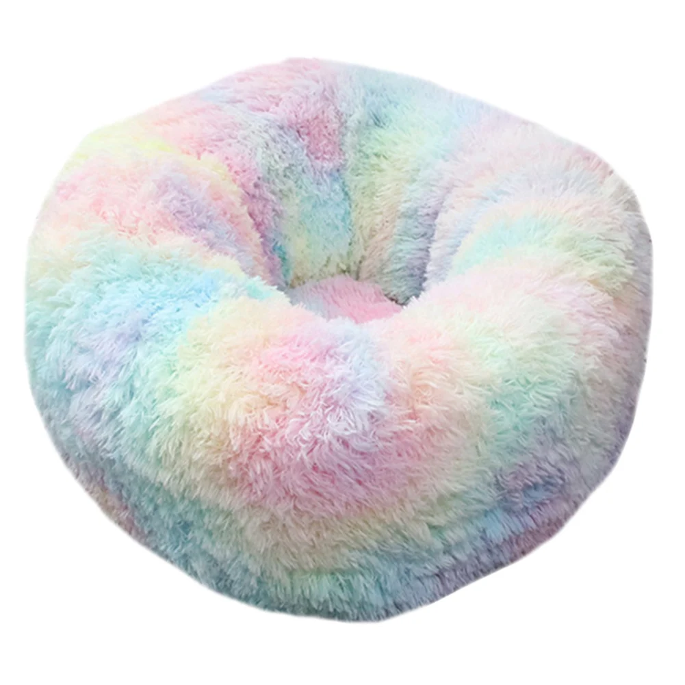 Multicolor ПЭТ мягкое плюшевое круглое спальное место для питомца пончик подушка для собак кошек кровать осень и зима теплая кровать можно стирать машинной кровати LBShipping - Цвет: Multicolor