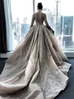 Роскошное кружевное свадебное платье с бисером и юбкой-годе, Длинное Элегантное свадебное платье с высоким воротом и съемной юбкой, 2020