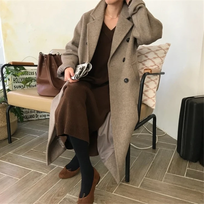 

Women V-neck Autumn Winter Straight Sweater Dress Female Casual Loose Knit Dress Chic Oversize Thick Long Sweater Dress