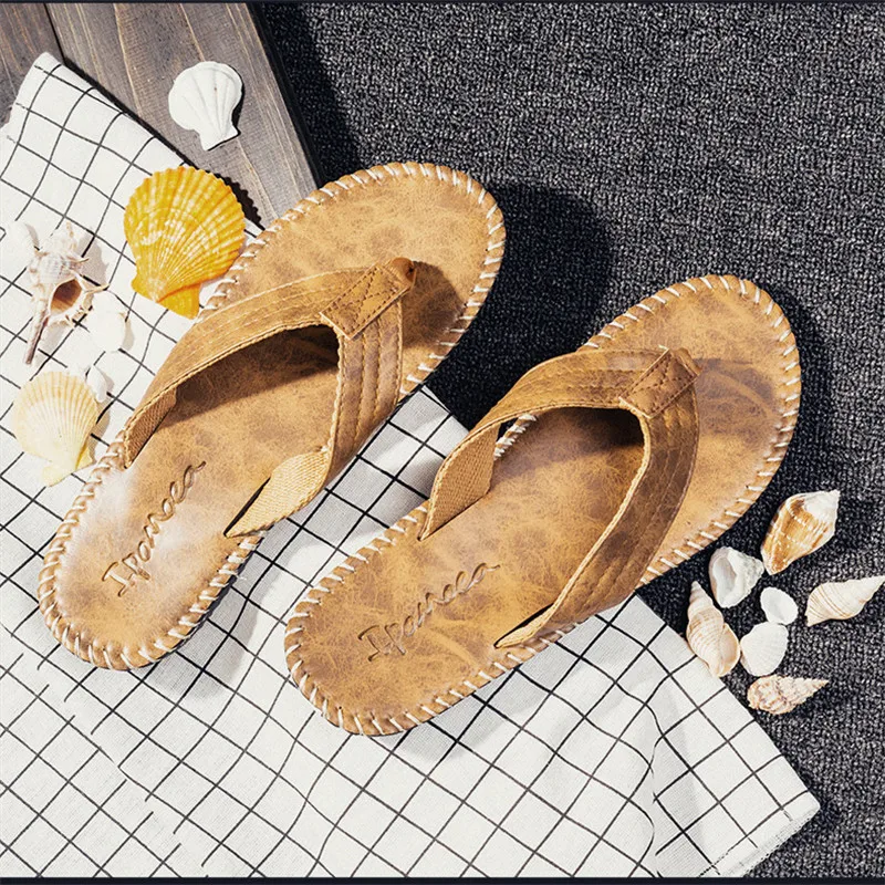 Мужские шлепанцы летние кожи Британский стиль Повседневные босоножки и тапочки