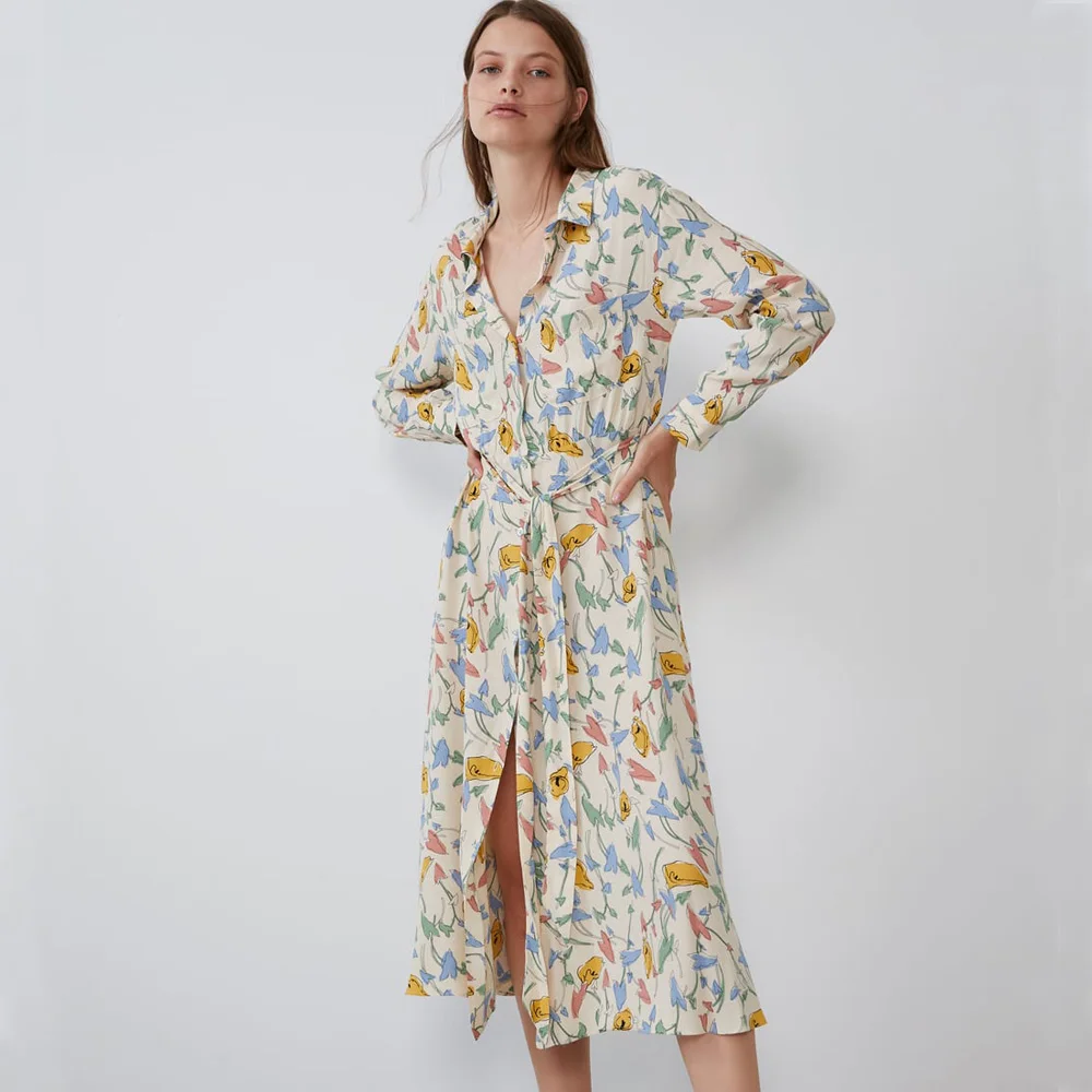 Женское платье кардиган ZA повседневное облегающее с принтом вечерние платья для