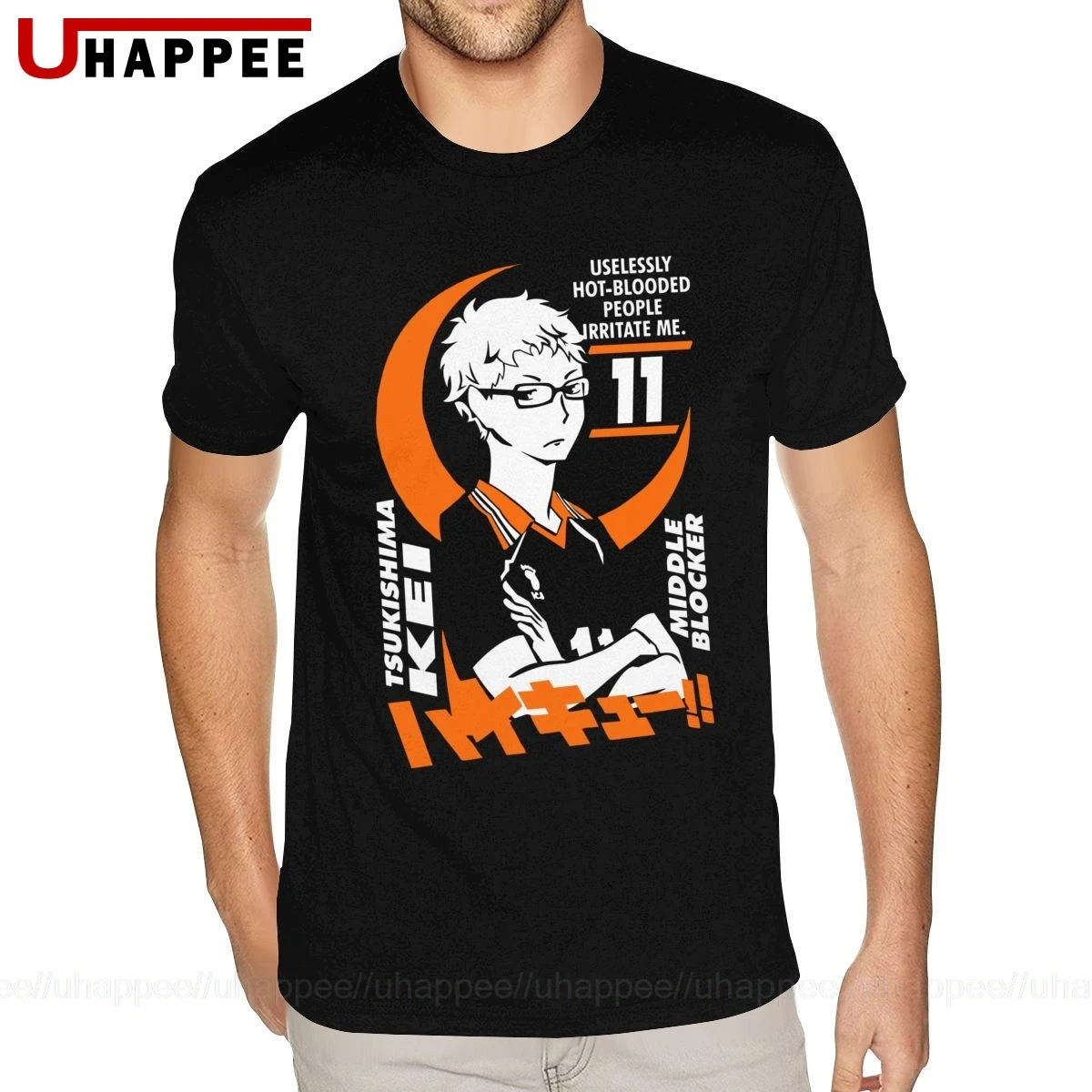 Футболка Tsukishima Kei Haikyuu Мужская модная рубашка с коротким рукавом и круглым