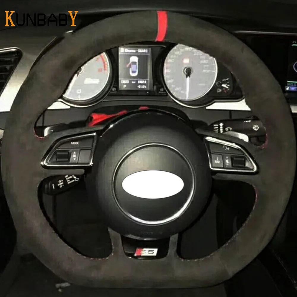 KUNBABY автомобильный стиль черная замша сшитый вручную чехол рулевого колеса