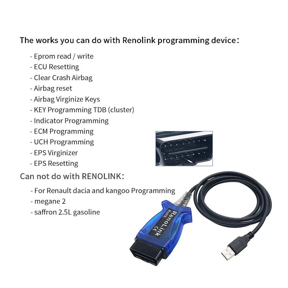 Последняя Renolink диагностический кабель USB для Renault программатор системного блока управления ключевой программирующий инструмент возврата воздушной подушки Рено ссылка V1.52 OBDII программист