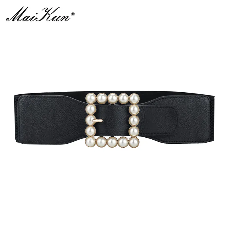 Maikun Black Girdle Elastic All-Match White Pearl Belt Female Decoration Waistband With Skirt Dress Clothes Wide Skirt