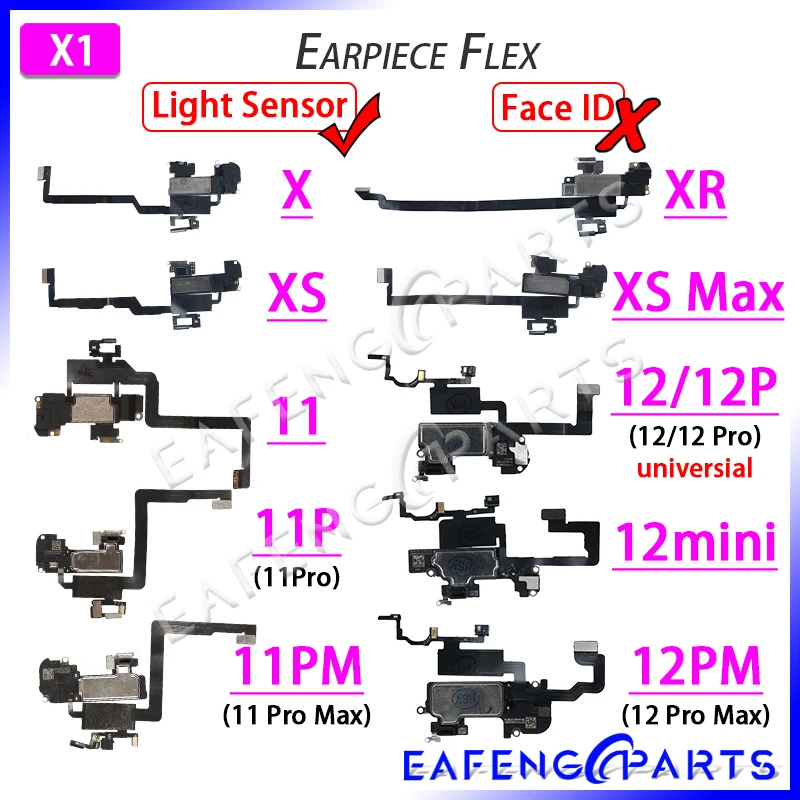 

Ear Sound Speaker for iPhone X XR XS 11 12mini 12 Pro Max Earpiece Flex Cable Ribbon with Ambient Proximity Light Sensor