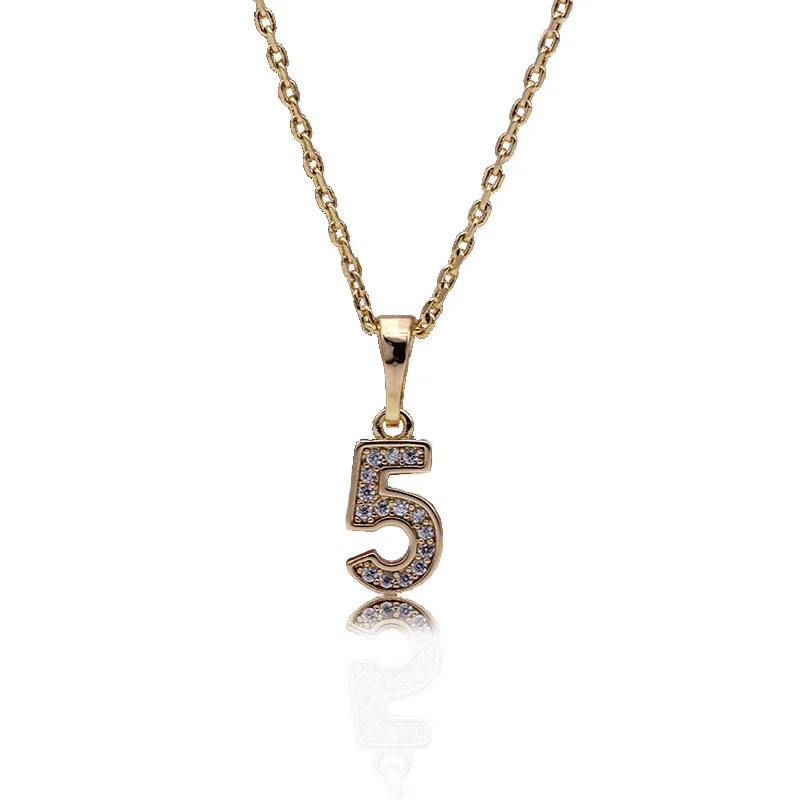 

JiaMu fashion popular hot newomen party jewelry digital 5 shape Setting natural zircon metal 585 rose gold necklace Pendant