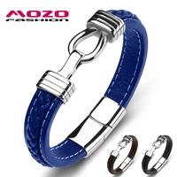 fashion bangle classic men leather stainless steel charm womans cross punk jewelry bracelet gifts blue