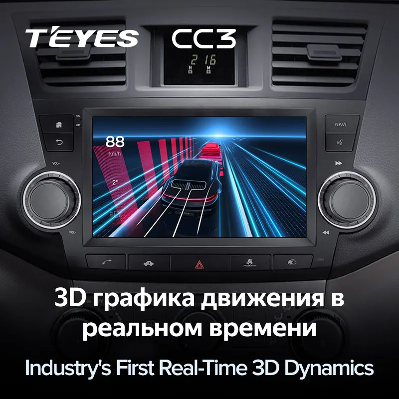 TEYES CC3 Штатная магнитола For Тойота Хайлендер II Toyota Highlander 2 XU40 2007 - 2013 до 8-ЯДЕР 6 + 128ГБ