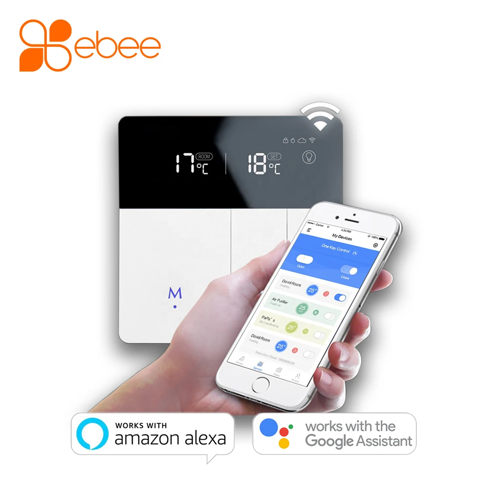 Напольный нагревательный контроллер WiFi термостат работает с динамиком Google Home и