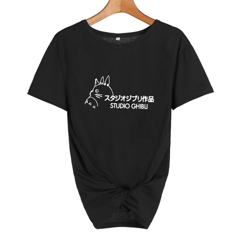 black-white Студия футболка Ghibli женские топы японский Harajuku мультфильм футболка Милая графическая футболка Топы Черный Белый Размер s-xxl - Цвет: black-white
