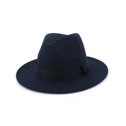 Breathable Solid Color Classic Black Elastic Fedora Hat Unisex Wool Felt Jazz Hats Elegant Men Women Wide Brim Panama Trilby Cap