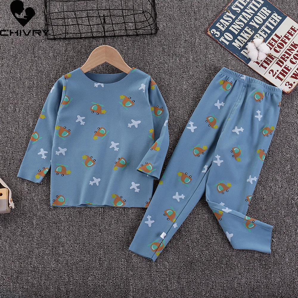

New 2021 Kids Boys Pajama Sets Cartoon Print O-Neck Cute T-Shirt Tops with Pants Baby Girls Children Spring Autumn Clothes Sets