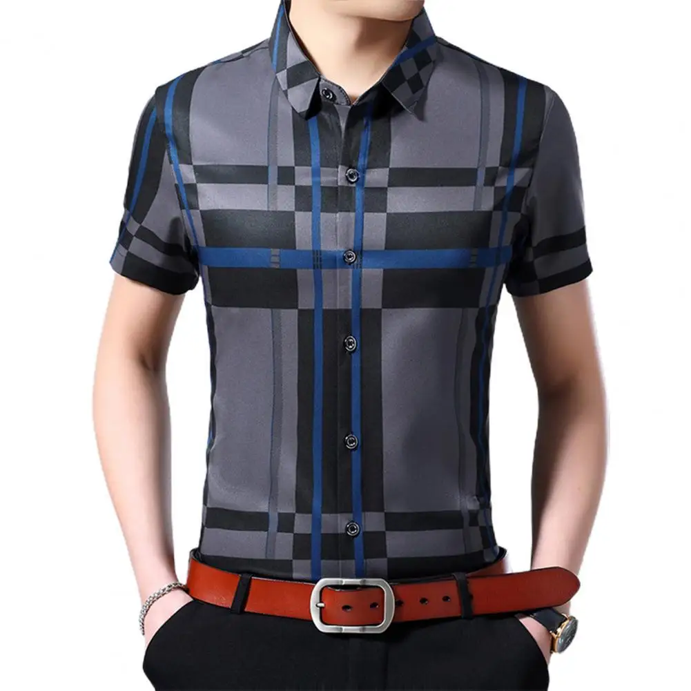 

80% хит продаж! Рубашка мужская с коротким рукавом, винтажная уличная одежда в клетку, полиэстер, вечерние