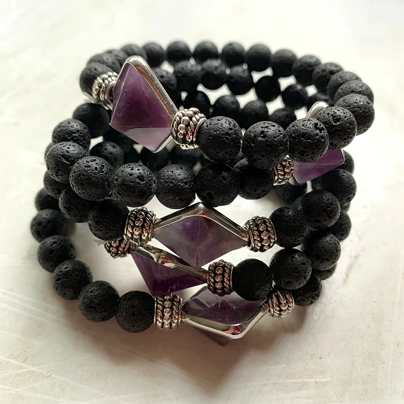 Pyramid Shaped Beads Bracelet Men Black Lava Volcano Chakra Bracelet Female Partner in Crime Bosom Friendship Sistance 1pc images - 6