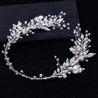 luxury pearl wedding headbands crystal bridal flower leaf headbands headdress for women tiara bride engagement hair accessories