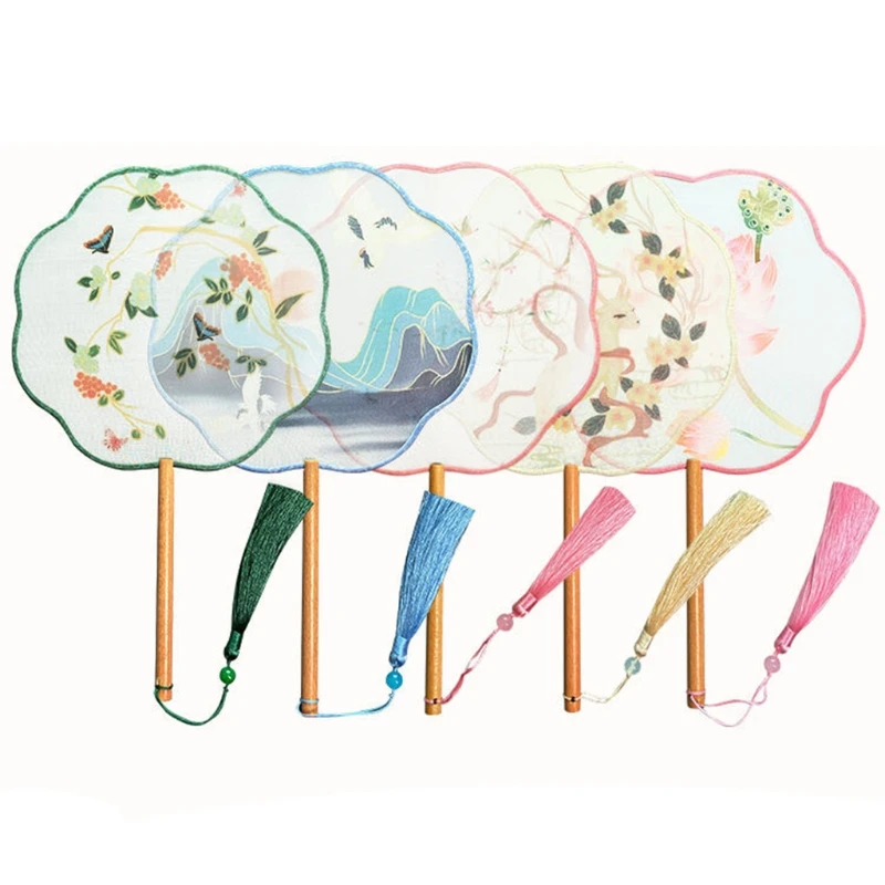 Китайский стиль античный полупрозрачный ручной круглый вентилятор винтажный