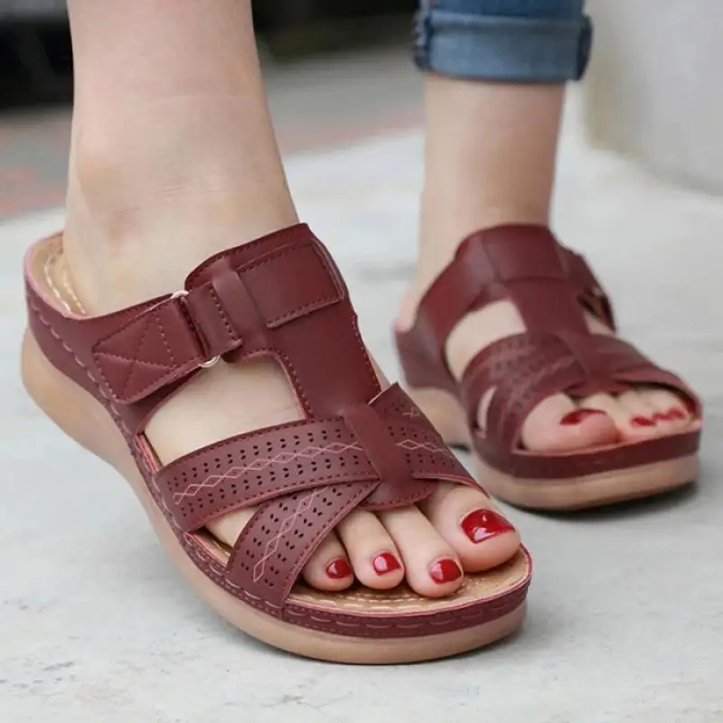 

Women Wedge Sandals Solid Color Buckle Open Toe Comfortable Slippers Beach Summer 2021 Slippers Sandals Women