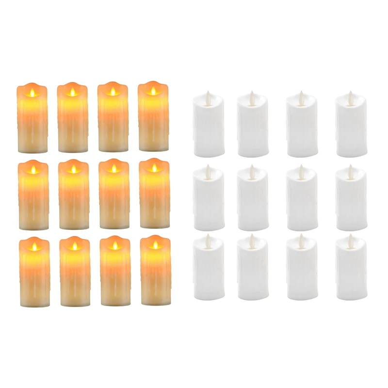 

Large Flameless Candles Light Flickering Tear Shaped LED Flame Electronic Battery Real Paraffin Wax 12 Pcs