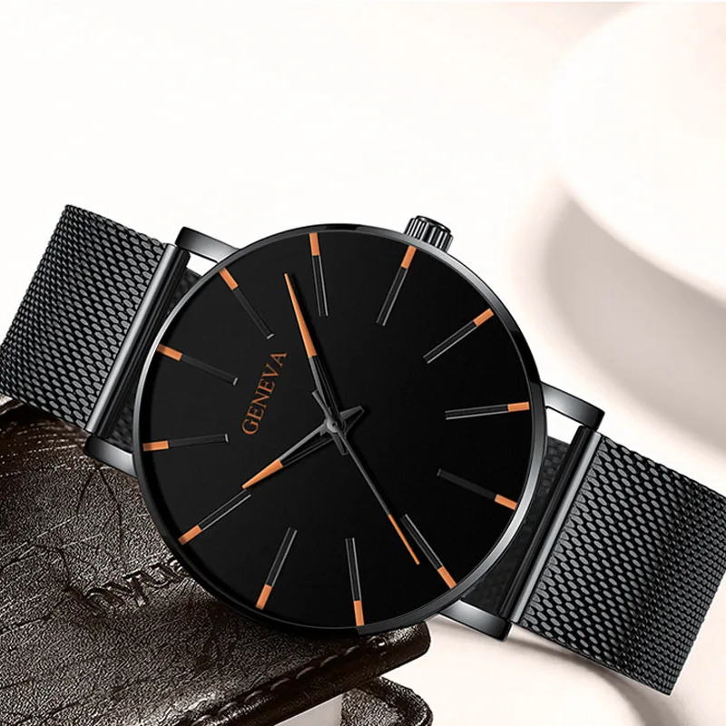 Ultra-thin mesh Band Luxury Fashion Men watch Business casual Simple Quartz Watch men Analog Wristwatch Stainless Steel clock | Наручные