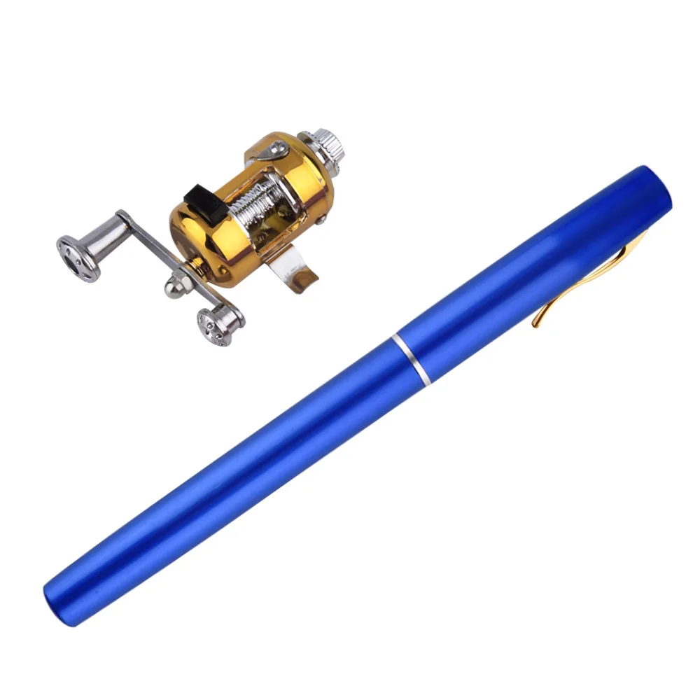 

Fishing Rod Portable Pocket Telescopic Mini Fishing Pole Aluminum Alloy Pen Shape Fishing Rod With Reel Wheel 6 Colors