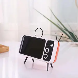 mini retro tv mobile phone stand desktop cellphone smartphone portable holder plastic wood home decoration 3 optional color free global shipping