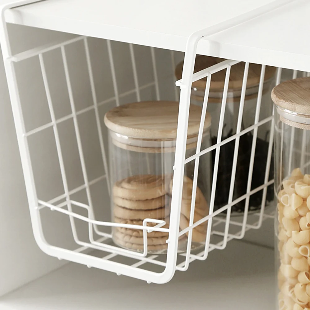 

Under Shelf Basket Wire Hanging Shelves Storage Rack Slide-in Baskets Storage Home Accessories