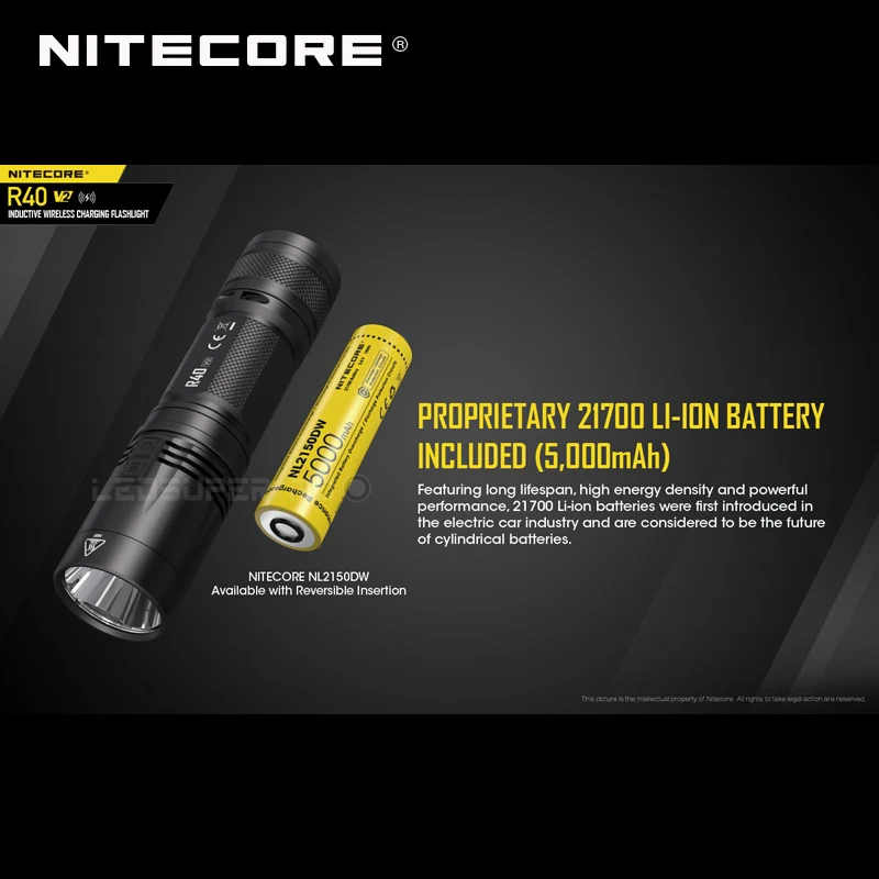 Улучшенный светодиодный Индуктивный беспроводной зарядный фонарик NITECORE R40 V2 1200