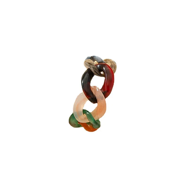 

New Vintage Colorful Acetic Acid Acrylic Resin Geometric Irregular Square Twist Finger Rings For Women Men Party Jewelry Gifts