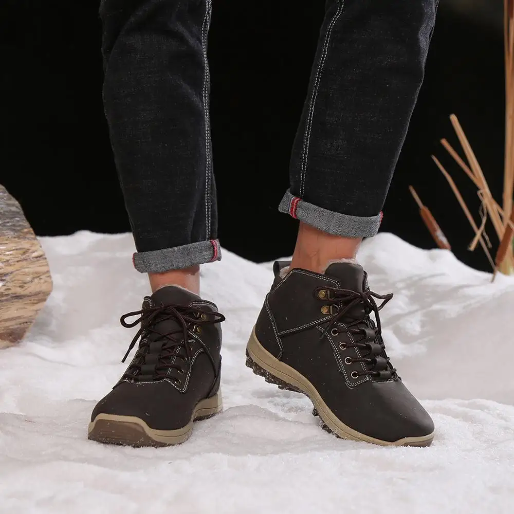Супер теплые мужские ботинки зимние кожаные водонепроницаемые резиновые